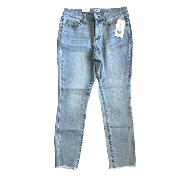 Wonderly Sz. 4 NWT Skinny Mid Rise Cropped Jeans Frayed Hem - Picture 1 of 6